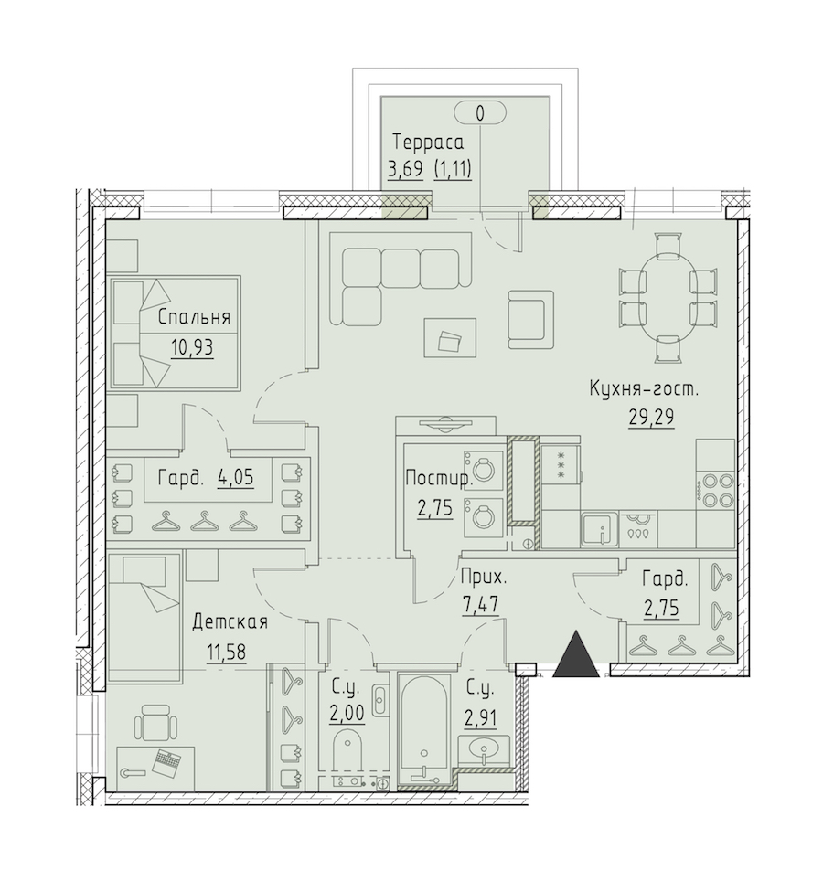 2-комнатная квартира 73.73 м², 9/9 эт., ЖК «LEGENDA Чёрная речка 41»